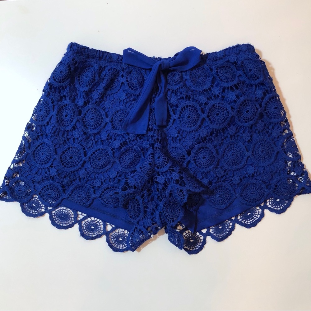 Royal Blue Lace Shorts With Bow Tie